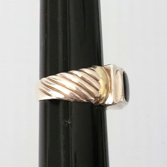 David Yurman Two-Tone Cable Onyx Ring 7.25 - Picture 6 of 12